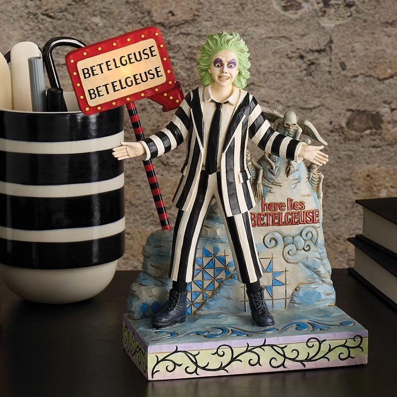 Beetlejuice by Jim Shore | Beetlejuice LED Sign & Gravest | Figurine