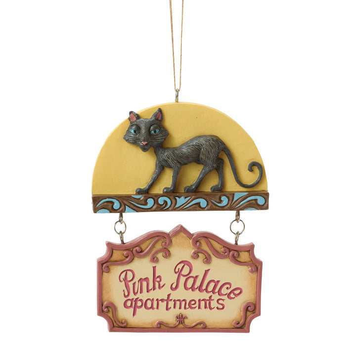 Coraline by Jim Shore | Black Cat Pink Palace Sign Orn | Hanging Ornament