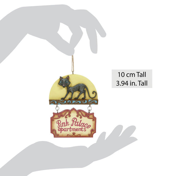 Coraline by Jim Shore | Black Cat Pink Palace Sign Orn | Hanging Ornament