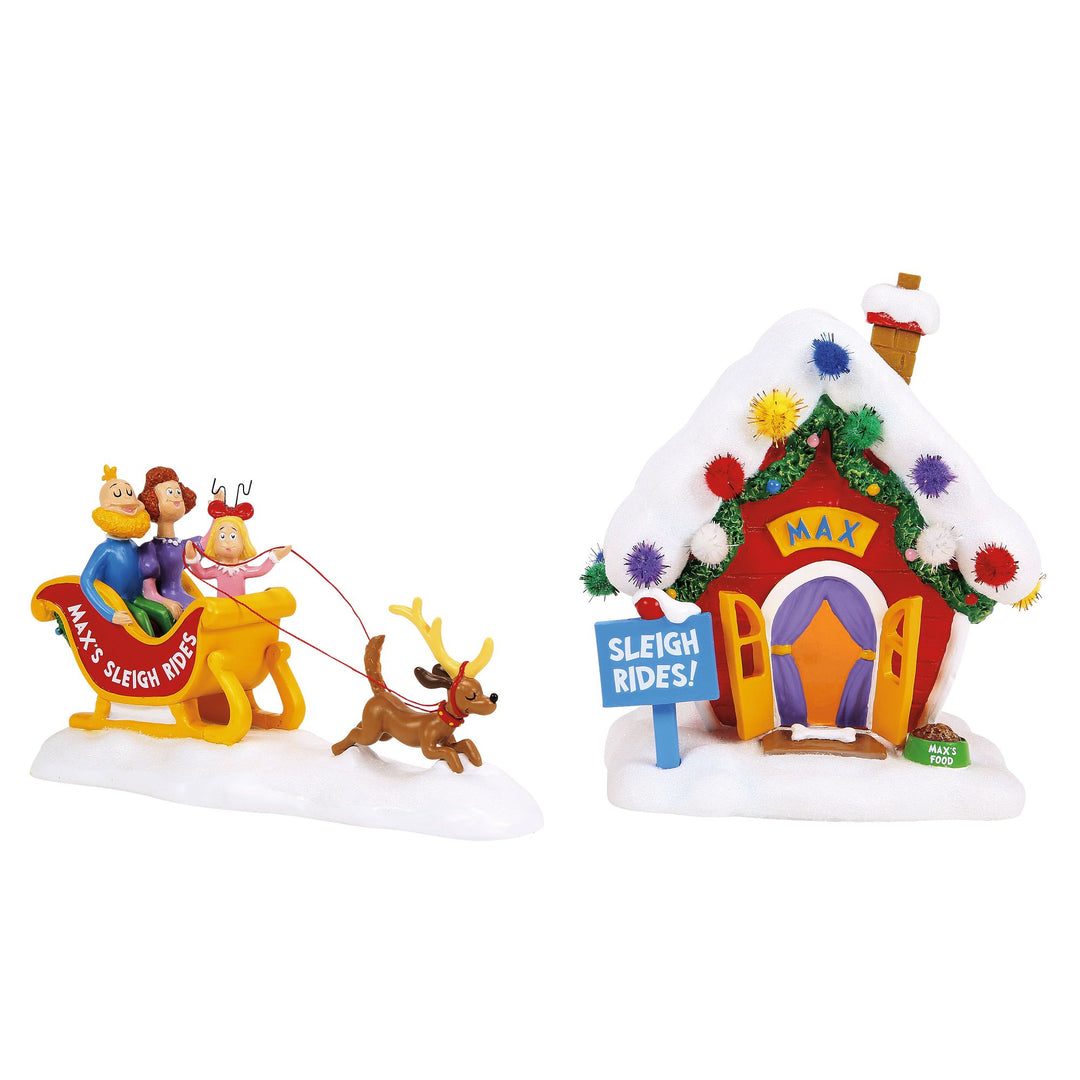 Grinch Villages | Max's Sleigh Rides S/2 | Lighted Buildings