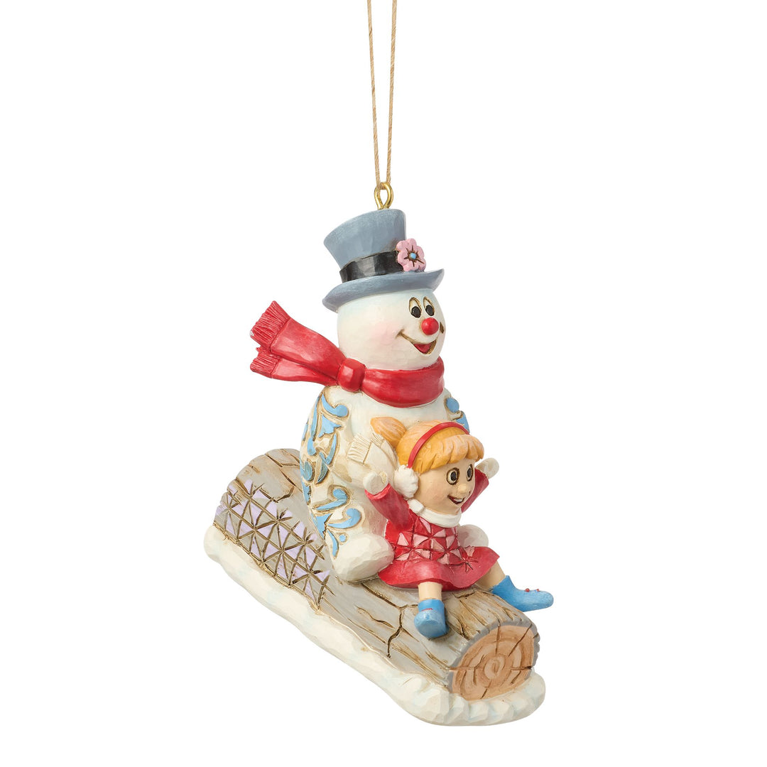 Frosty the Snowman by Jim Shore | Frosty & Karen in Log Sled H/O | Hanging Ornament