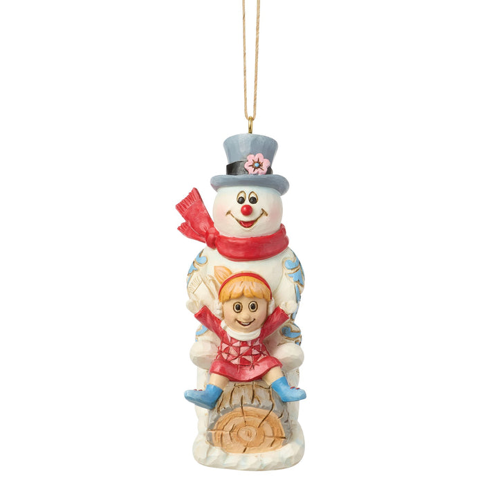 Frosty the Snowman by Jim Shore | Frosty & Karen in Log Sled H/O | Hanging Ornament
