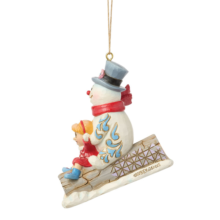 Frosty the Snowman by Jim Shore | Frosty & Karen in Log Sled H/O | Hanging Ornament