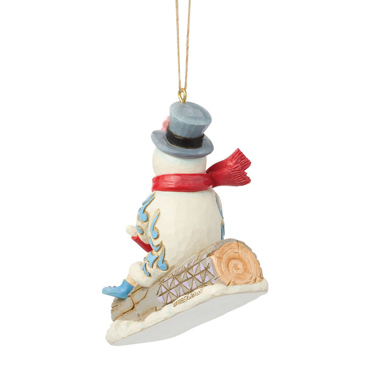 Frosty the Snowman by Jim Shore | Frosty & Karen in Log Sled H/O | Hanging Ornament