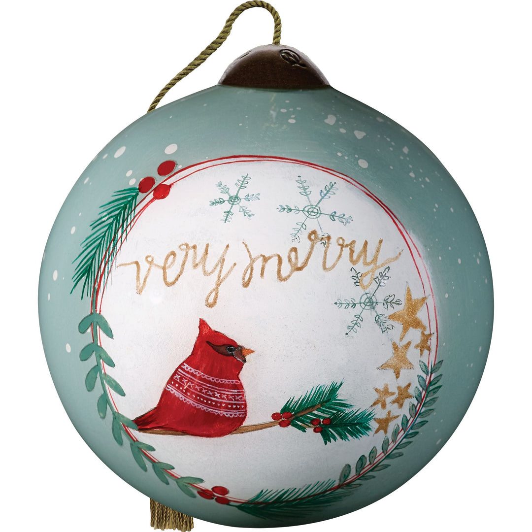 Ne’Qwa Ornaments | Cardinal w.Very Merry Ornament | Hanging Ornament