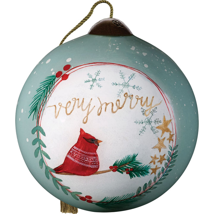 Ne’Qwa Ornaments | Cardinal w.Very Merry Ornament | Hanging Ornament