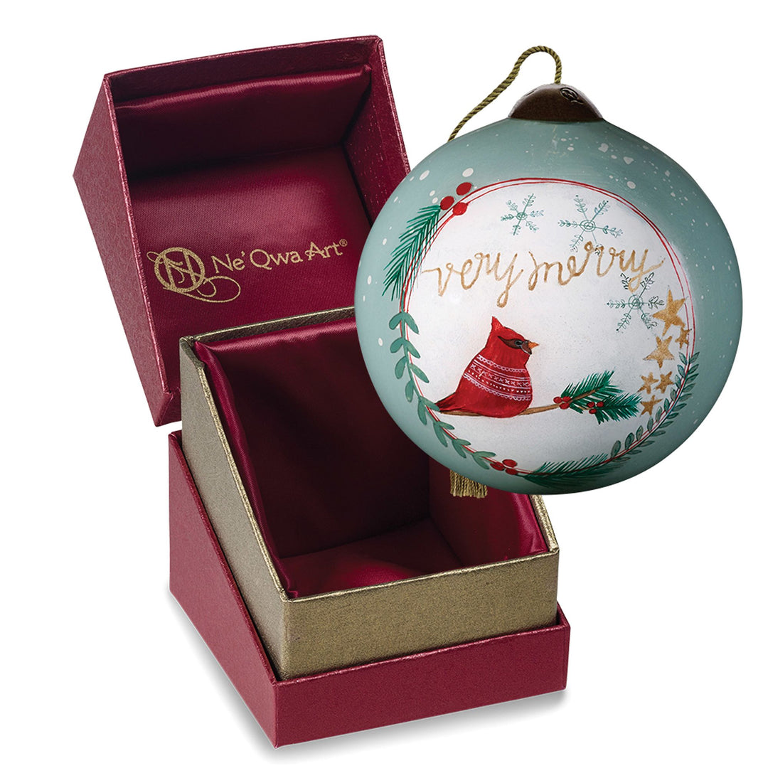 Ne’Qwa Ornaments | Cardinal w.Very Merry Ornament | Hanging Ornament