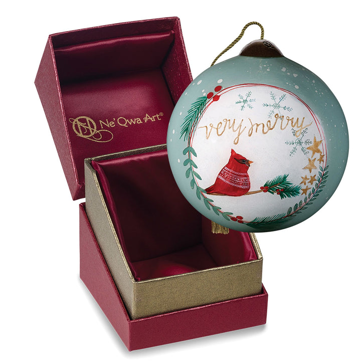 Ne’Qwa Ornaments | Cardinal w.Very Merry Ornament | Hanging Ornament