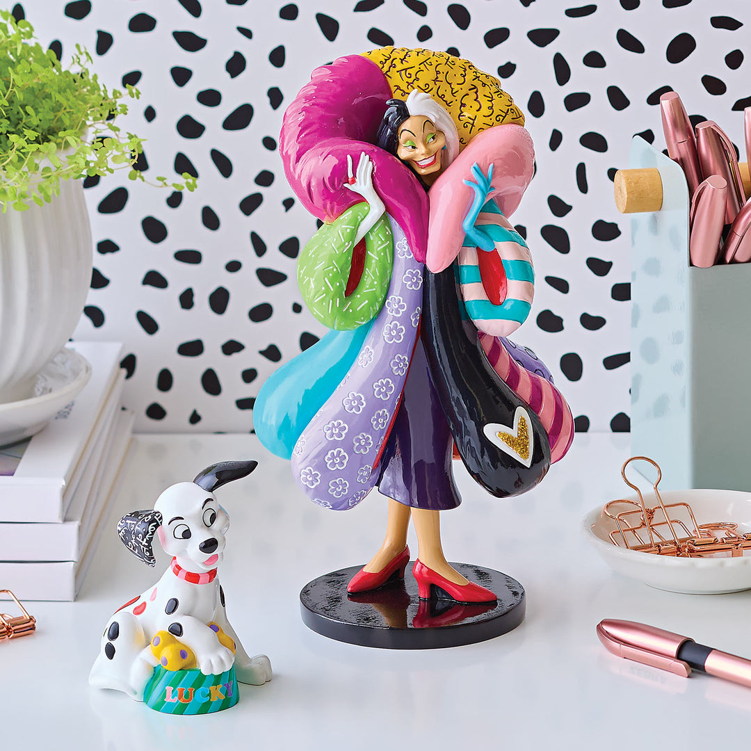 Colorful figurine of a character with a polka dot background